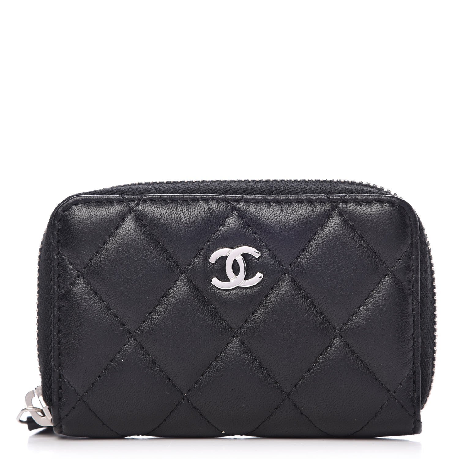 Chanel Lambskin Quilted Zip Around Coin Purse Wallet Black 1 of 8