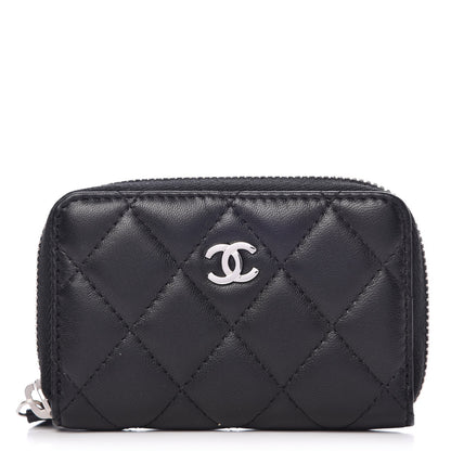 Chanel Lambskin Quilted Zip Around Coin Purse Wallet Black 1 of 8