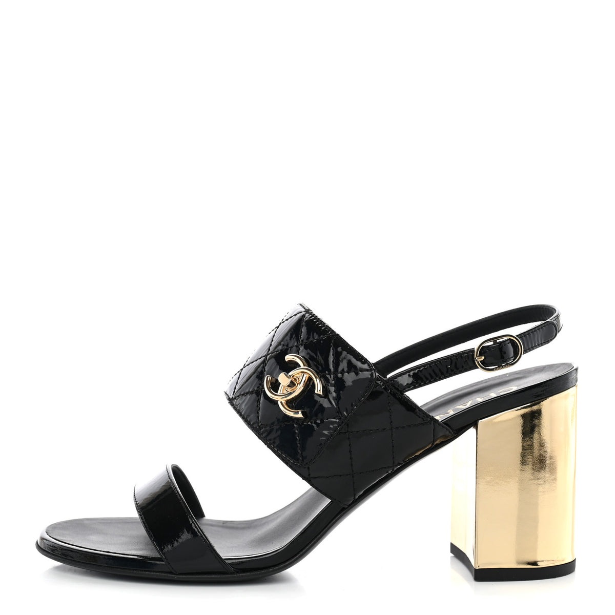 Patent Quilted CC Turnlock Sandals 40 Black