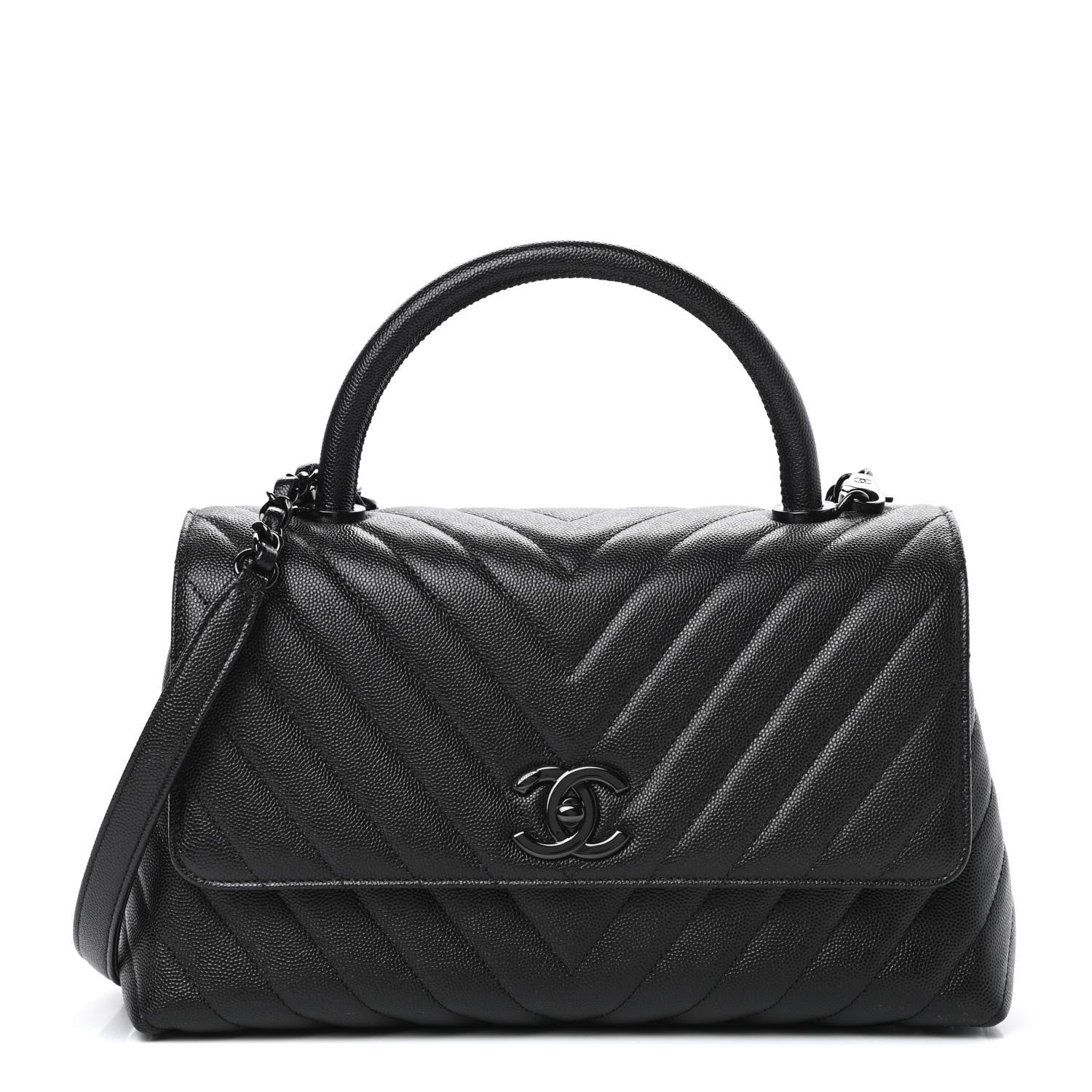 Chanel Caviar Chevron Quilted Small Coco Handle Flap So Black 1 of 10