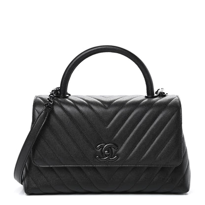 Chanel Caviar Chevron Quilted Small Coco Handle Flap So Black 1 of 10