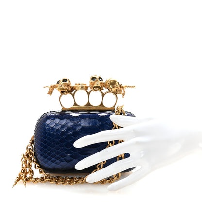 Alexander McQueen Snakeskin Knuckle Box Clutch Blue 2 of 9