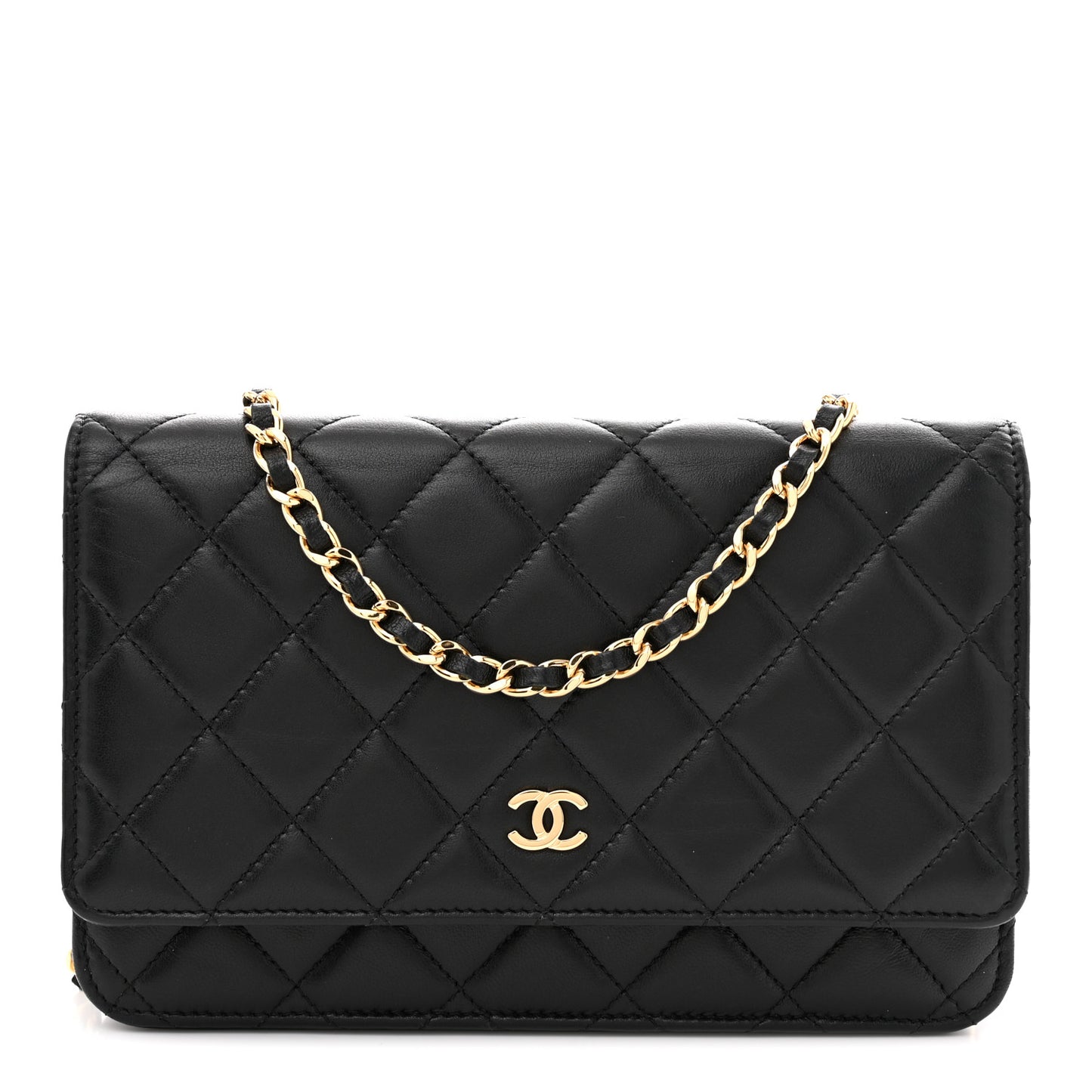 Lambskin Quilted Wallet On Chain WOC Black