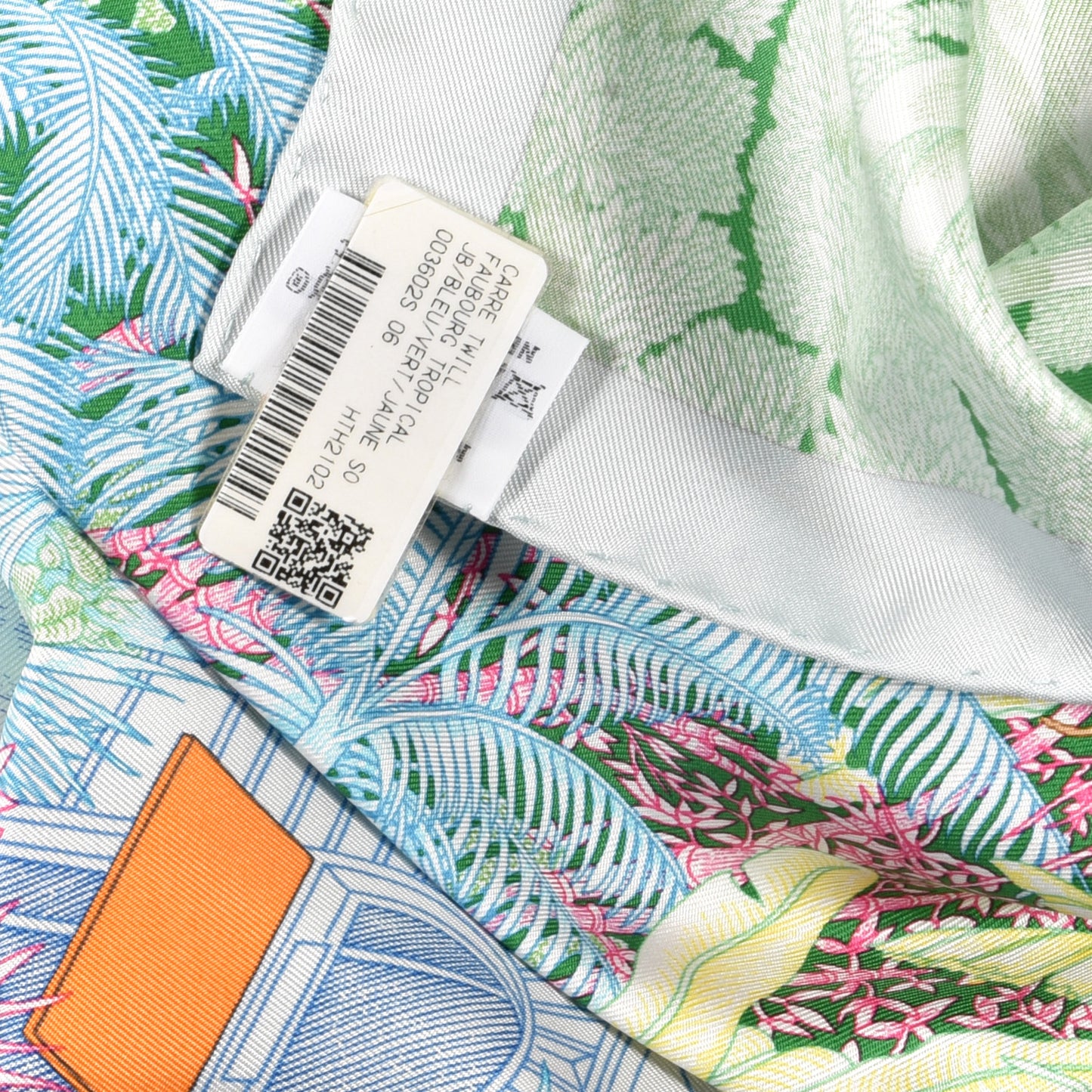 Silk Twill Faubourg Tropical Scarf 90 Bleu Vert Jaune