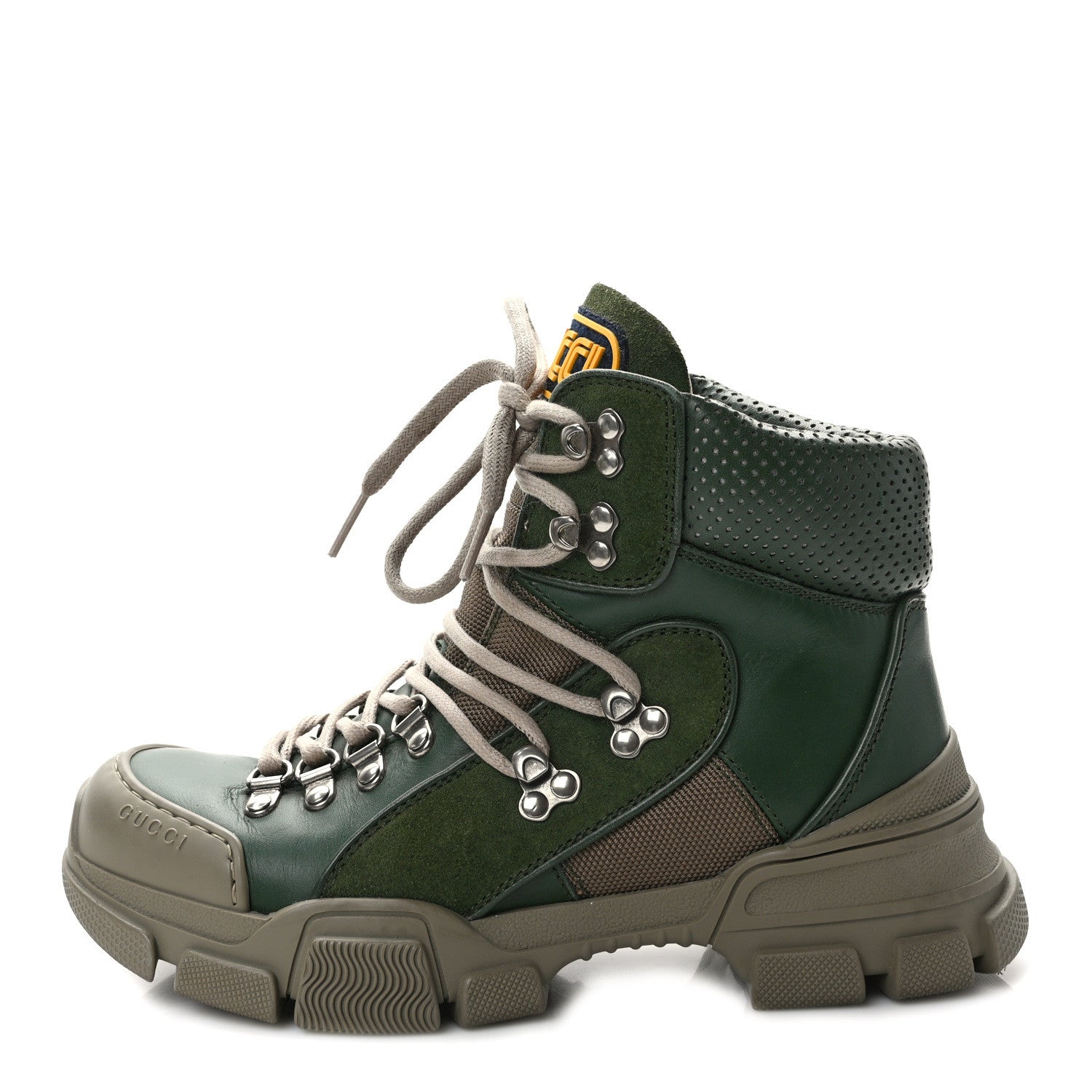Gucci X SEGA Calfskin Suede Technical Canvas Womens Flashtrek High-Top Sneakers 37.5 Olive Green Ardesia 1 of 9