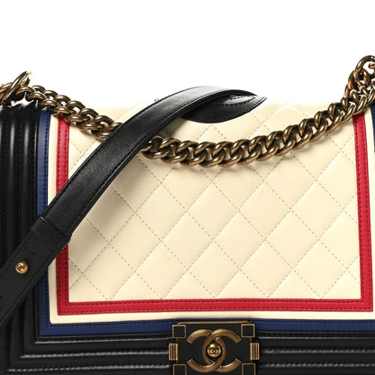 Chanel Lambskin Quilted Crest Embellished New Medium Boy Flap Black White Blue 8 of 11