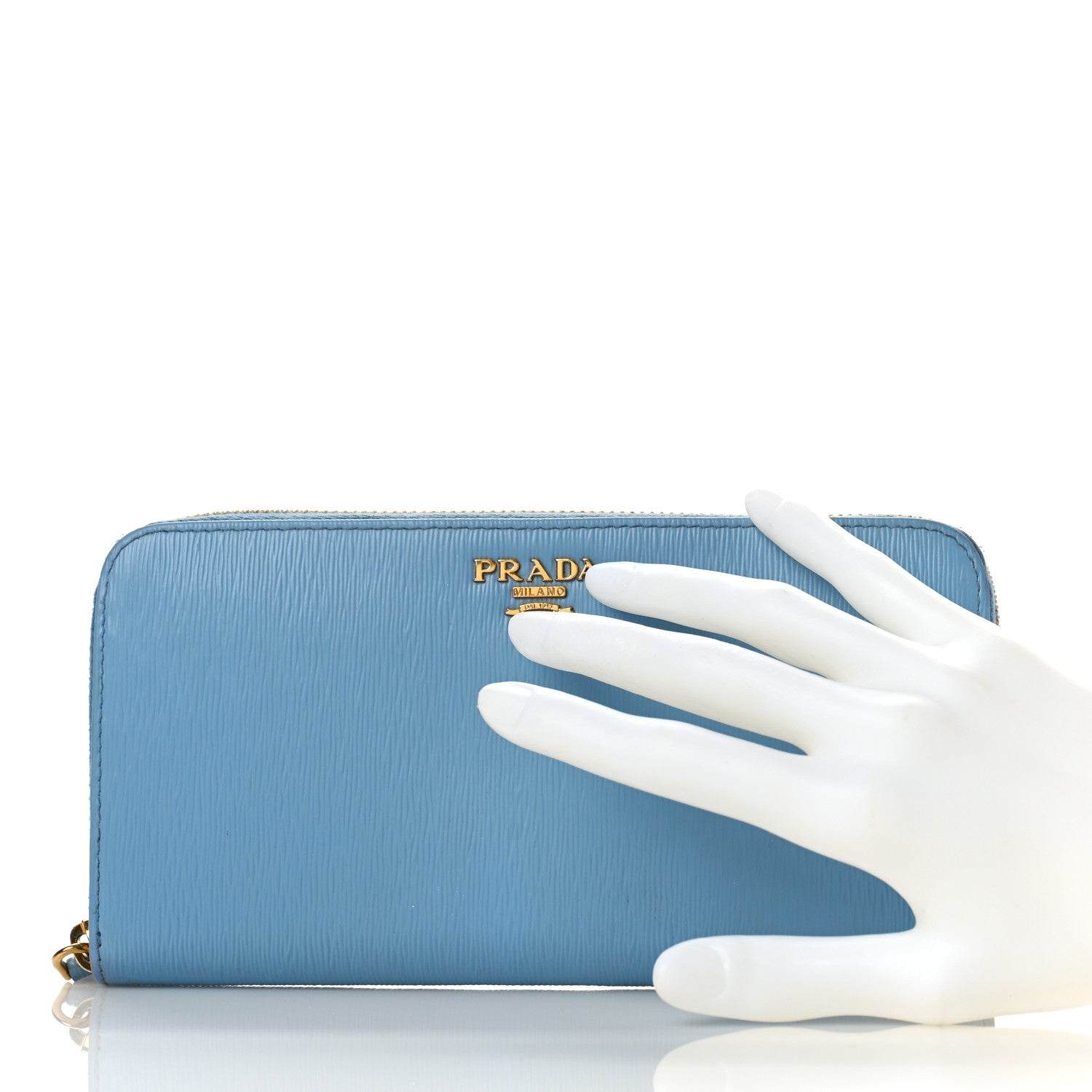 Prada Vitello Move Bi-Color Zip Around Wallet Astrale Bluette 2 of 8