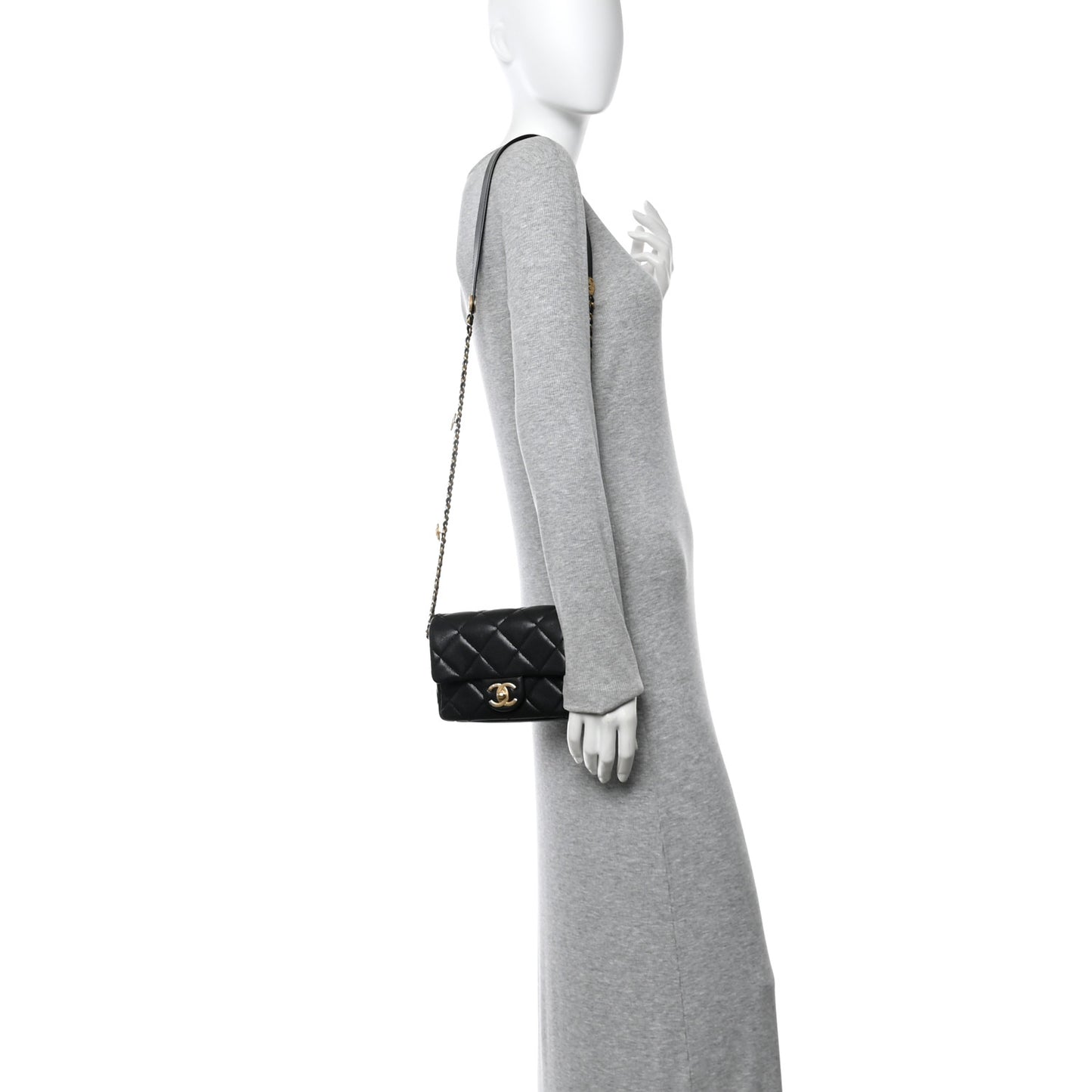 Caviar Quilted Mini Twist Your Buttons Flap Black