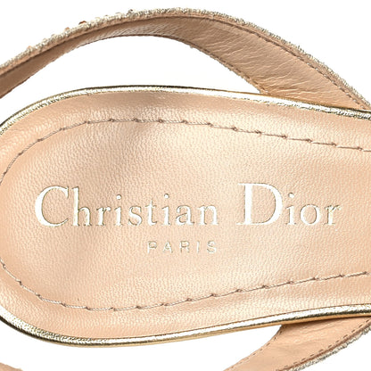 Christian Dior Laminated Calfskin Crystal Embroidered Dway 100mm Sandals 37.5 Gold 6 of 7