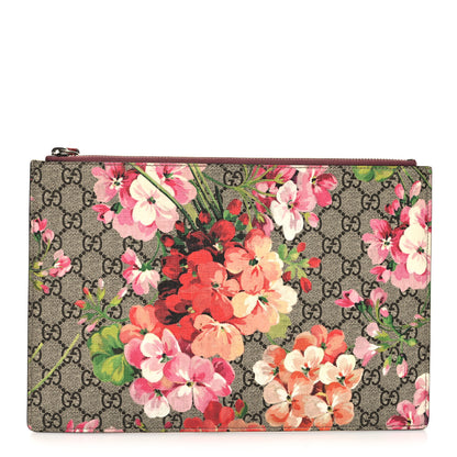 Gucci GG Supreme Monogram Blooms Suede Large Zip Pouch Beige Multicolor Dry Rose 1 of 10