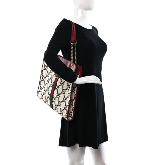 Tweed GG Monogram Large Rajah Chain Tote White Black Romantic Cherry