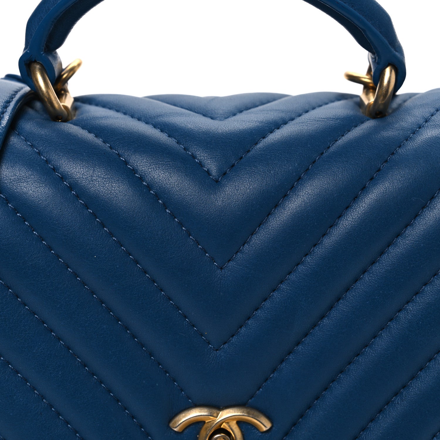 Chanel Lambskin Reverse Chevron Quilted Mini Round Top Handle Flap Blue 8 of 10