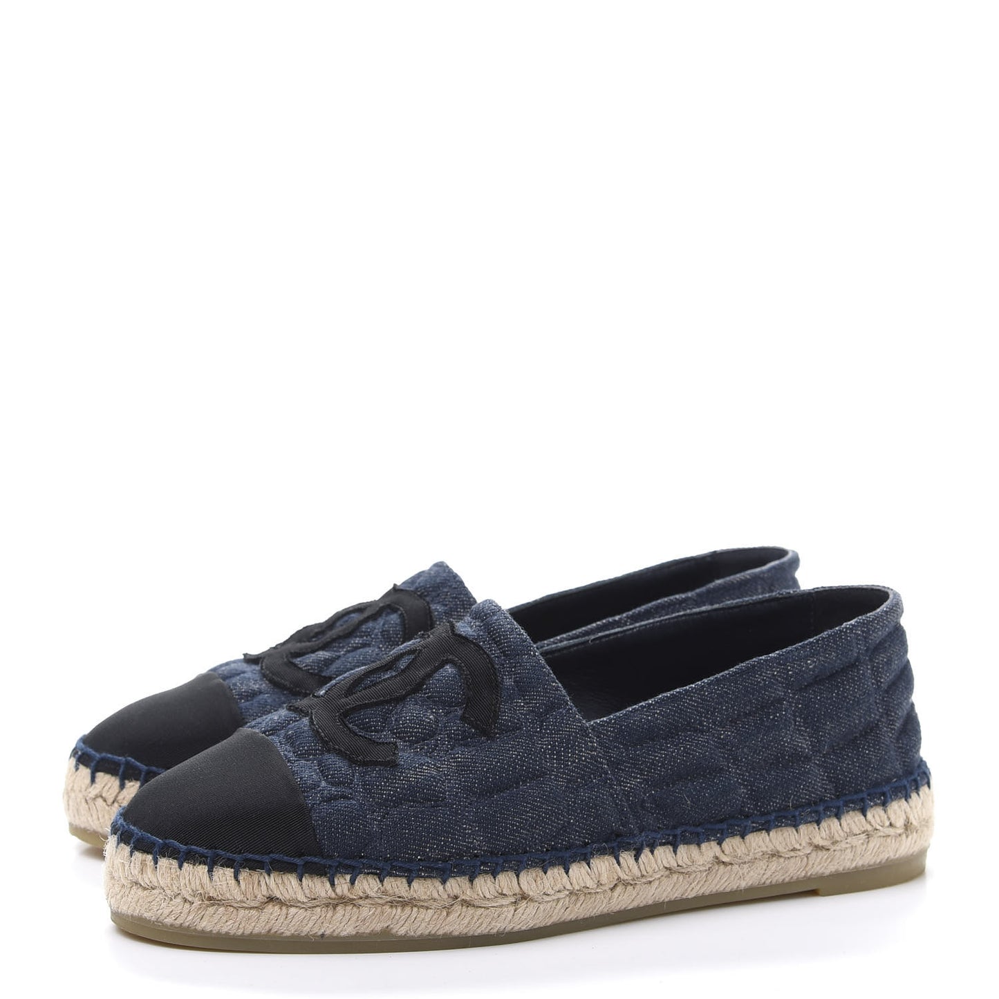 Denim Toile Embossed CC Espadrilles 36 Navy Black