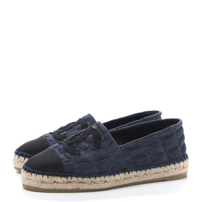 Chanel Denim Toile Embossed CC Espadrilles 36 Navy Black 3 of 7