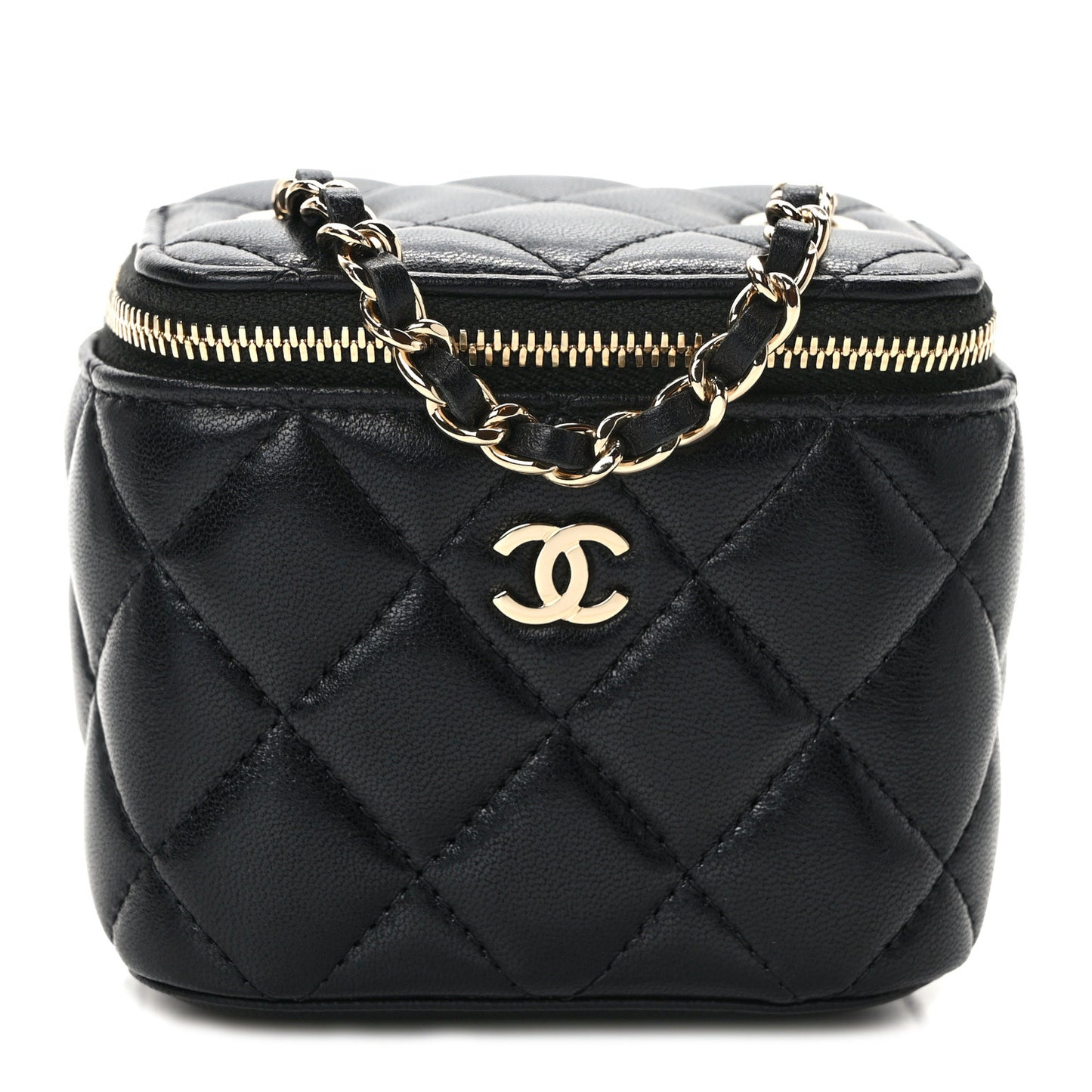 Lambskin Quilted Mini Vanity Case With Chain Black