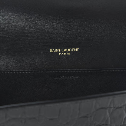 Saint Laurent Calfskin Crocodile Embossed Monogram Uptown Chain Wallet Black 8 of 10