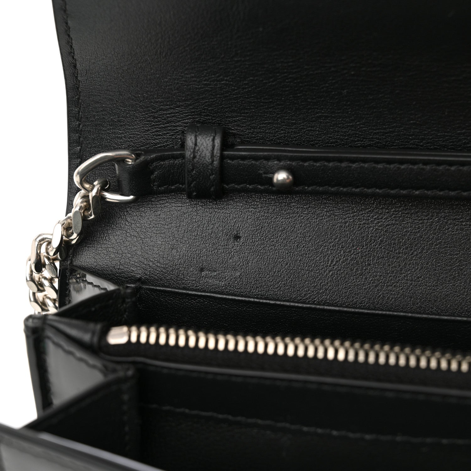Saint Laurent Glazed Calfskin Cassandre Wallet On Chain WOC Black 11 of 11