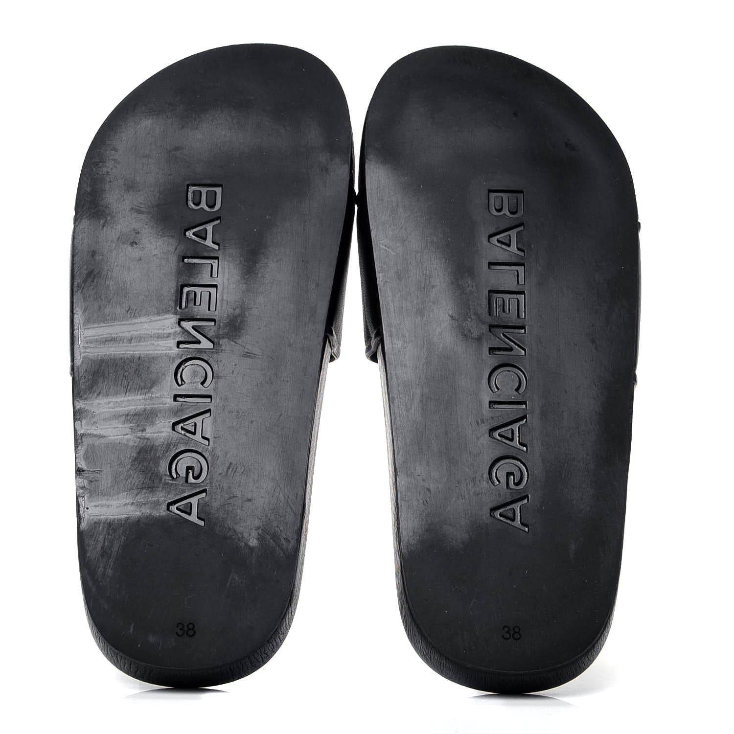 Balenciaga Nappa Logo Pool Slide Sandals 38 Black White 6 of 8