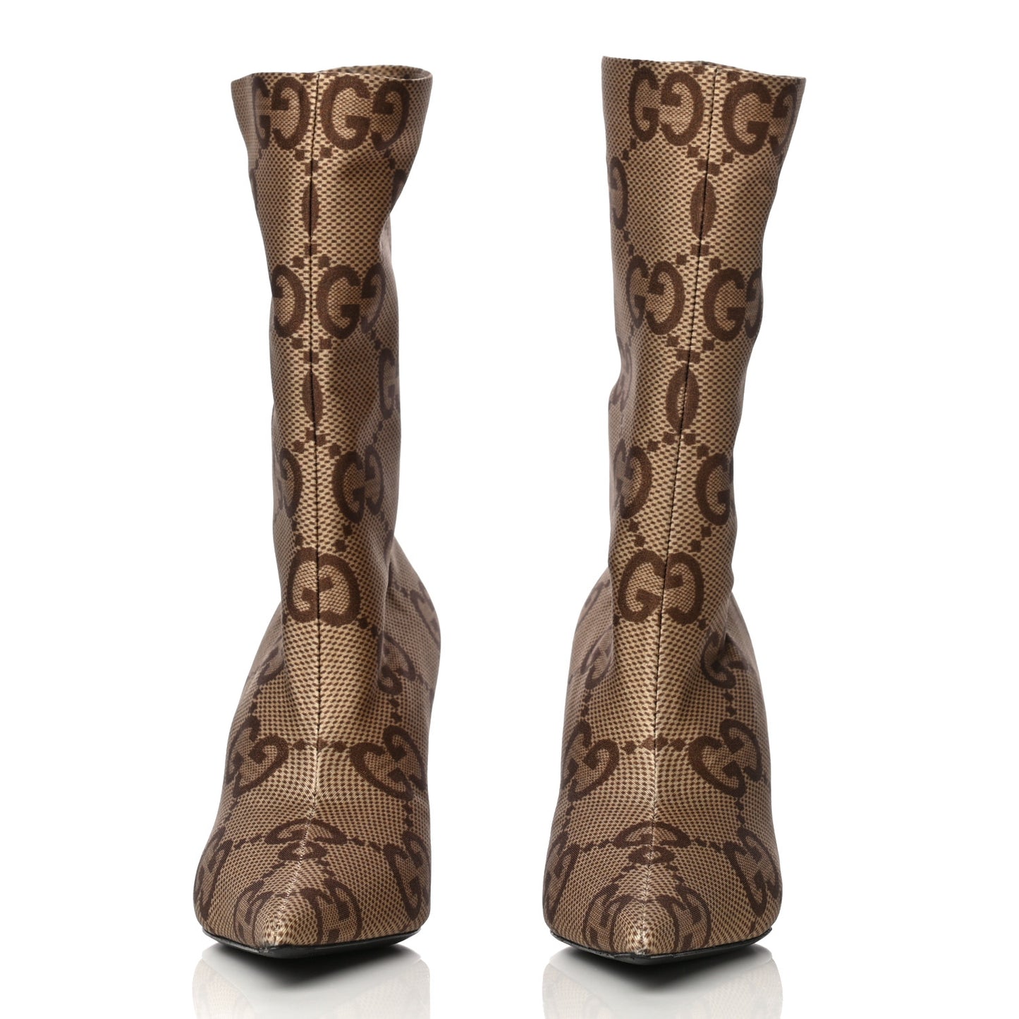 X GUCCI Jersey Maxi GG Monogram Crepe Knife Booties 37 Camel Ebony