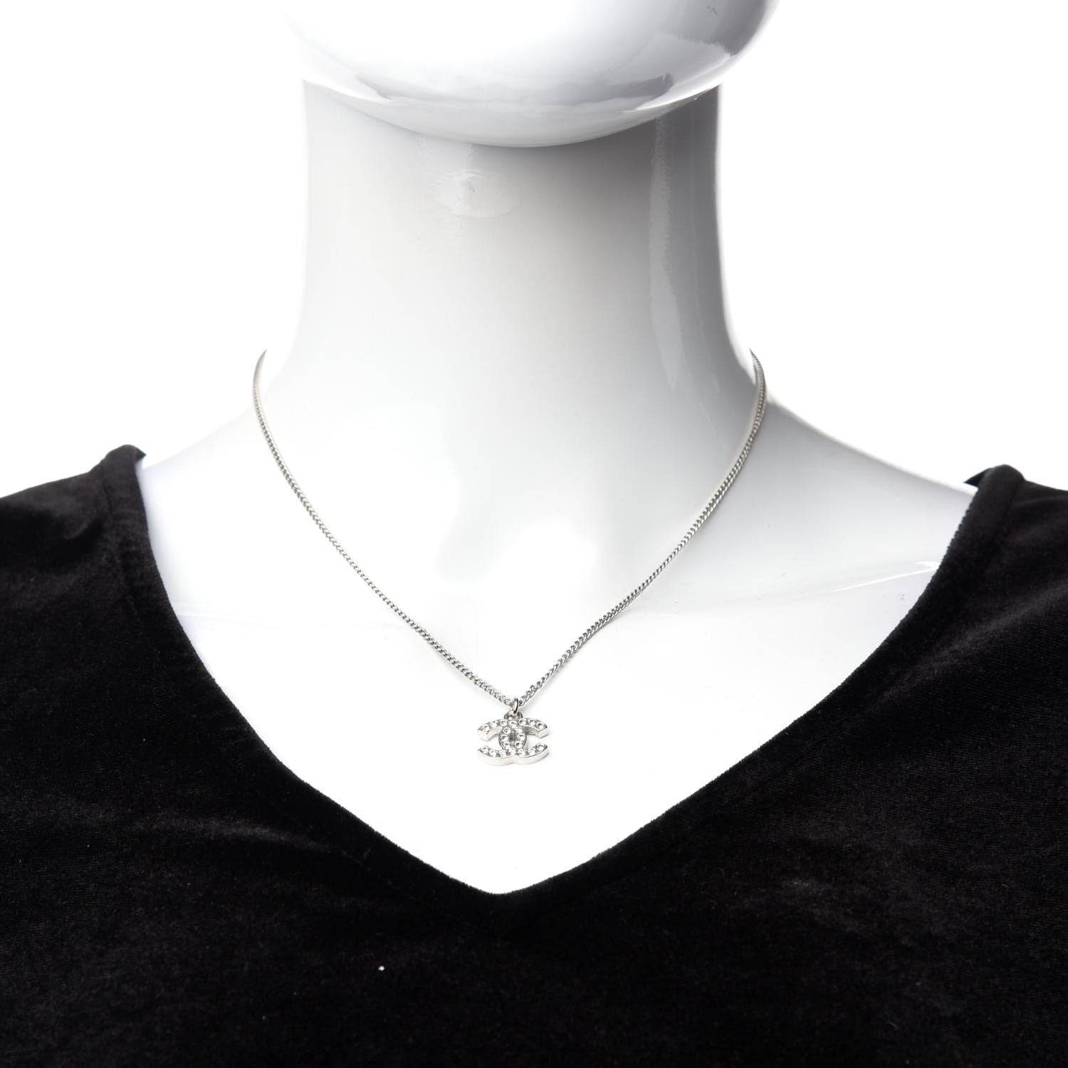 Chanel Crystal Timeless CC Necklace Silver 2 of 7
