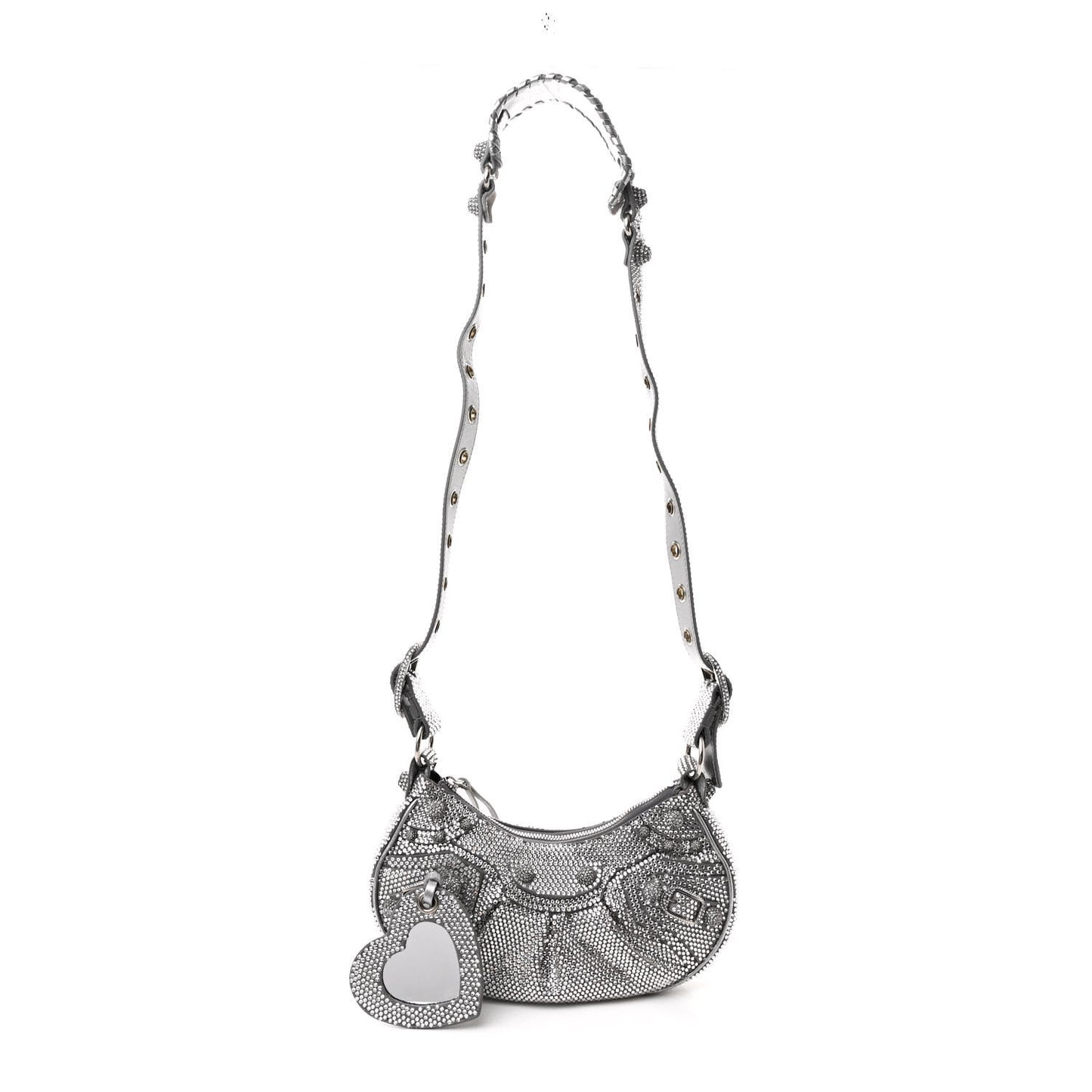 Rhinestone Encrusted Le Cagole Shoulder Bag XS Silver
