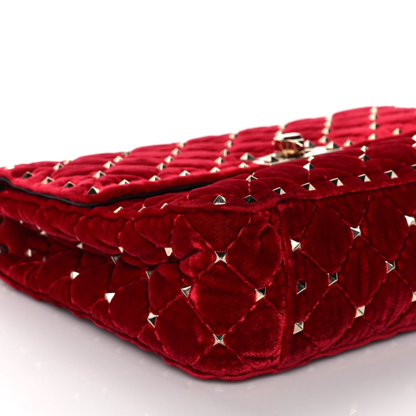 Velvet Medium Rockstud Spike Shoulder Bag Rosso Valentino