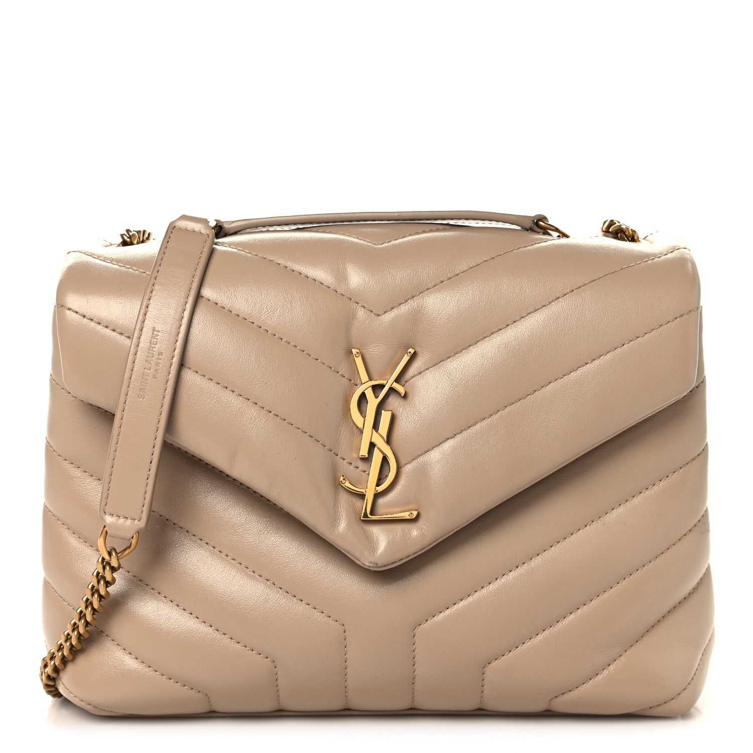 Saint Laurent Calfskin Y Quilted Monogram Small Loulou Chain Satchel Dark Beige Dark Beige 1 of 10