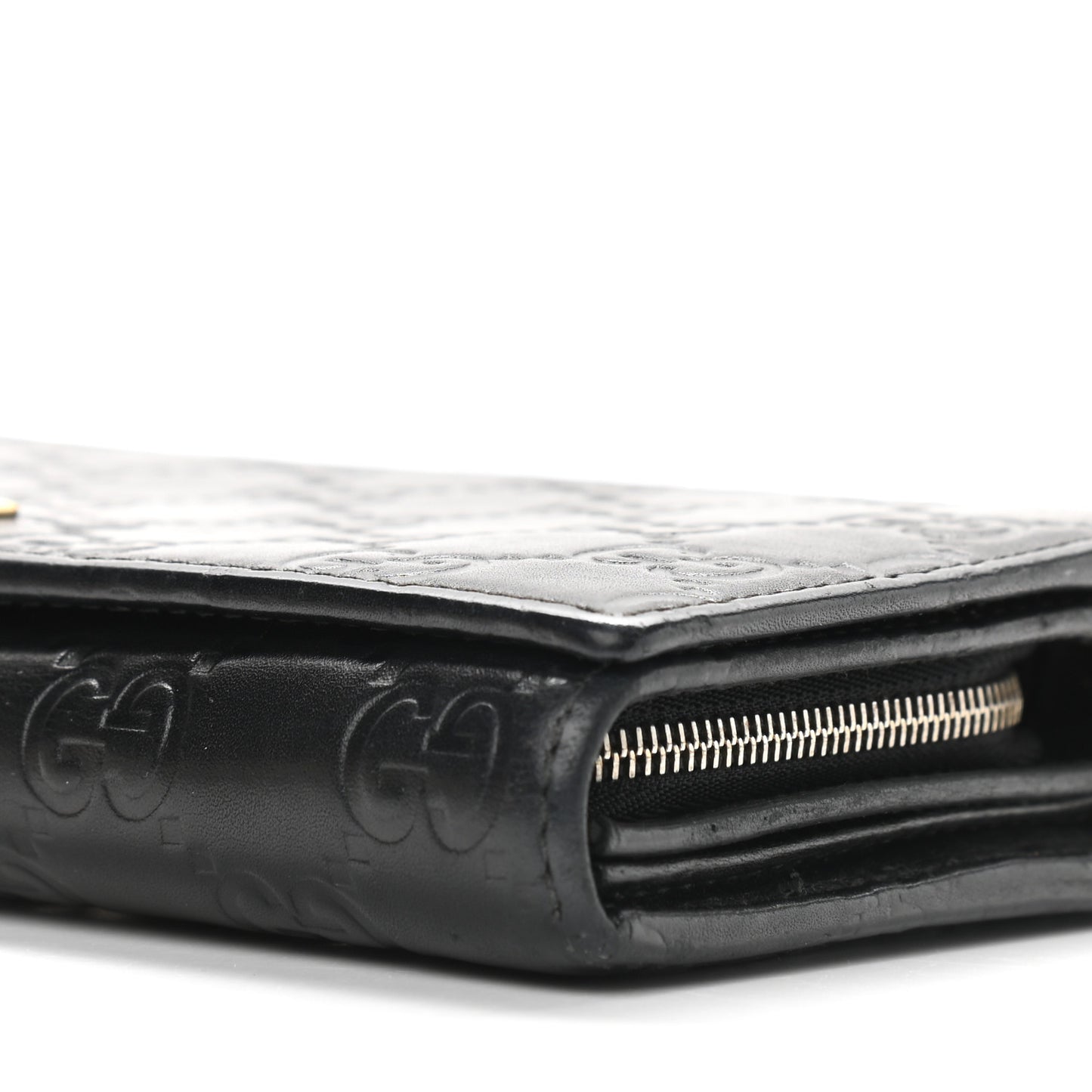 Guccissima Margaux Calfskin Metal Bar Chain Wallet Black