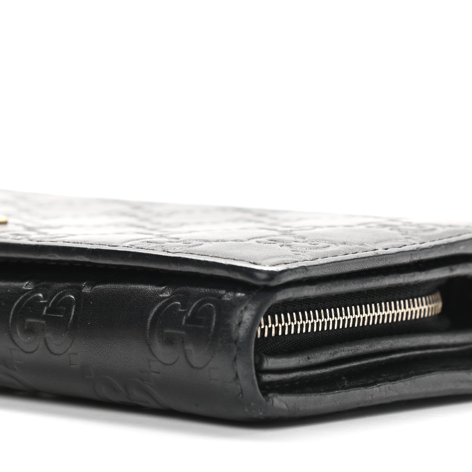 Gucci Guccissima Margaux Calfskin Metal Bar Chain Wallet Black 8 of 13