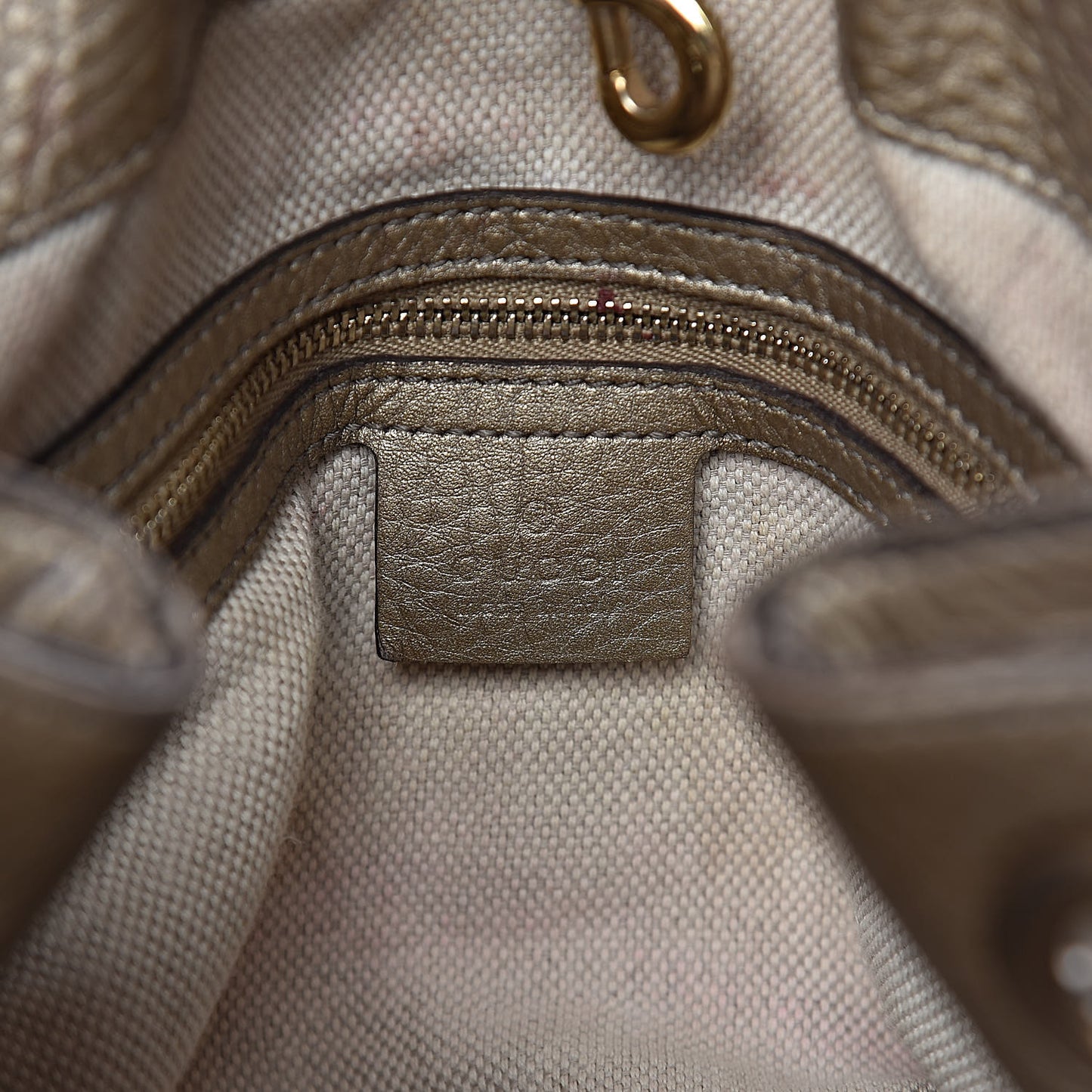 Metallic Pebbled Calfskin Medium Soho Chain Shoulder Bag Golden Beige