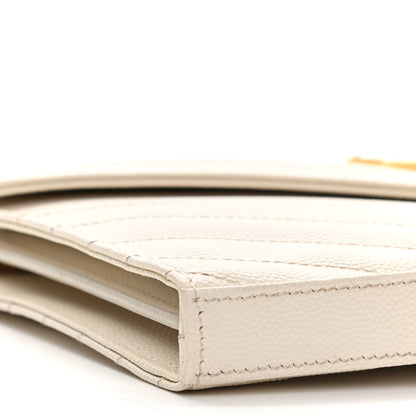 Saint Laurent Grain De Poudre Matelasse Chevron Monogram Chain Wallet White 9 of 16