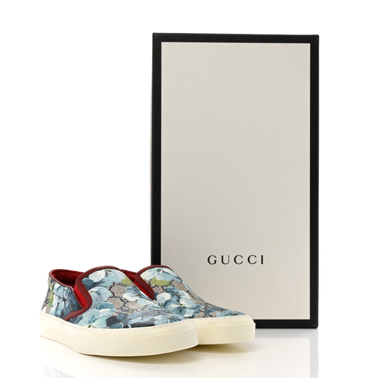 Gucci GG Supreme Monogram Blooms Womens Slip On Sneakers 37 Beige Blue Navy Red 11 of 11