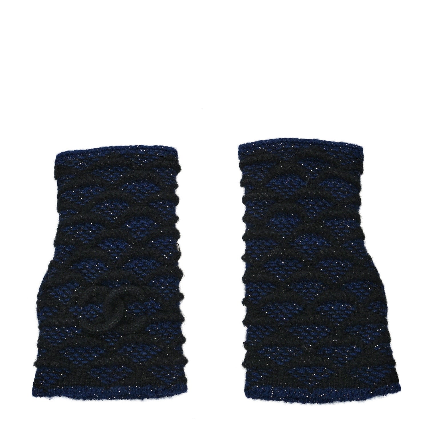 Chanel Cashmere Viscose CC Fingerless Gloves Black Navy 1 of 4