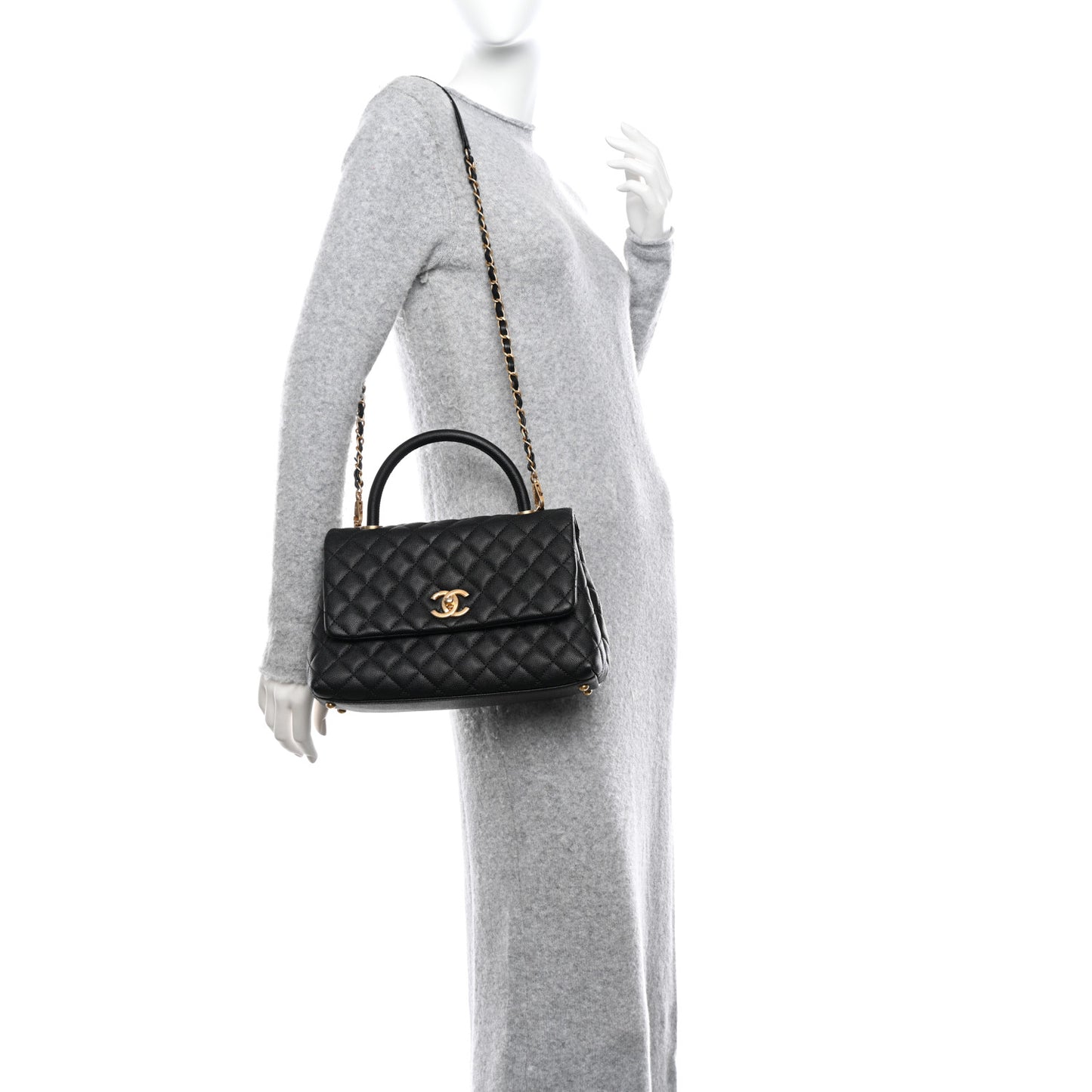 Caviar Quilted Small Coco Handle Flap Black