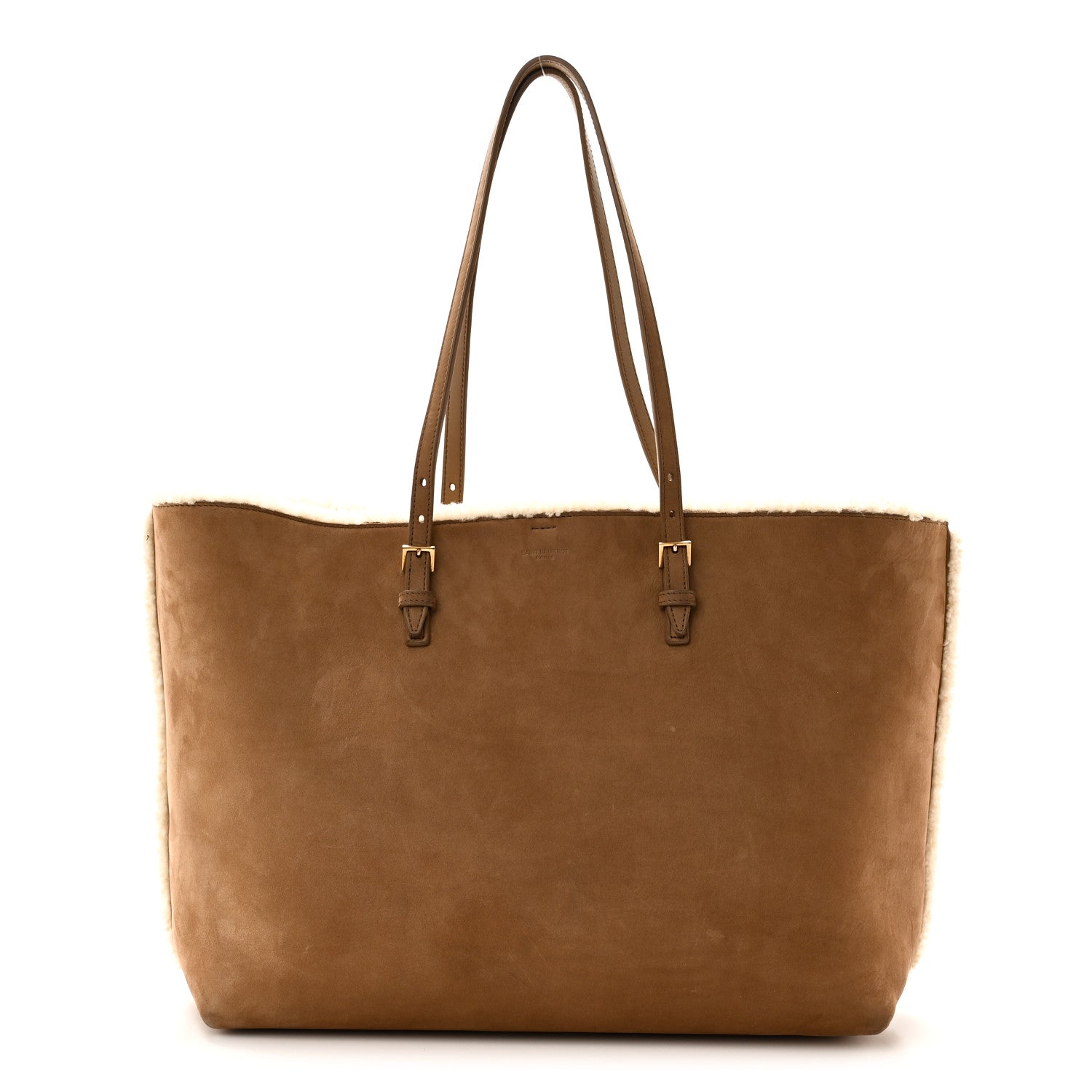 Saint Laurent Suede Shearling Large Shopping Tote Natural Tan 1 of 11