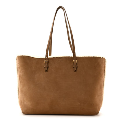 Saint Laurent Suede Shearling Large Shopping Tote Natural Tan 1 of 11
