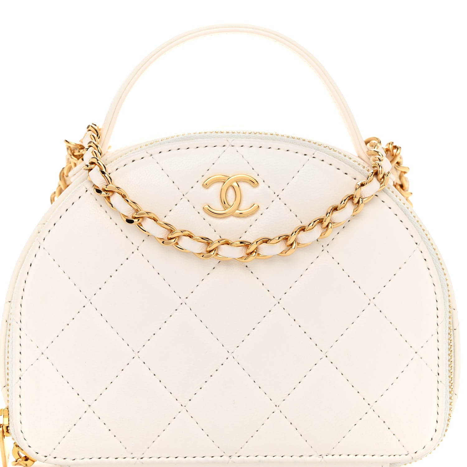 Chanel Lambskin Quilted Small Chic Riviera Top Handle Vanity Case White 8 of 11