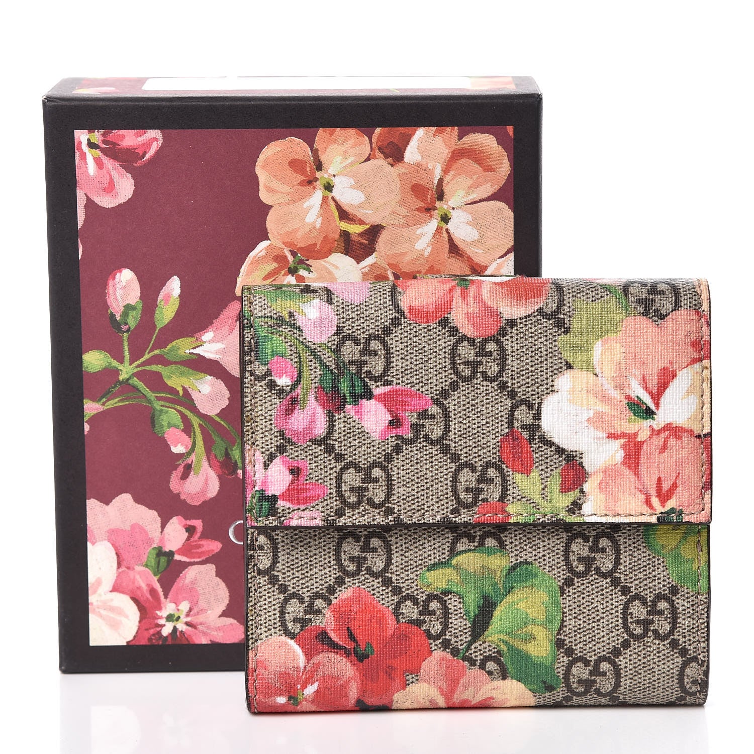 Gucci GG Supreme Monogram Blooms French Flap Wallet Beige Multicolor Dry Rose 8 of 8