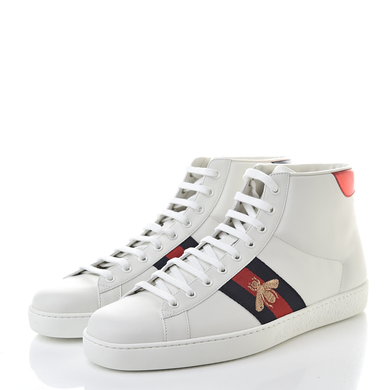 Gucci Calfskin Miro Soft Web Bee Embroidered Mens Ace High Top Sneakers 10.5 White 3 of 7