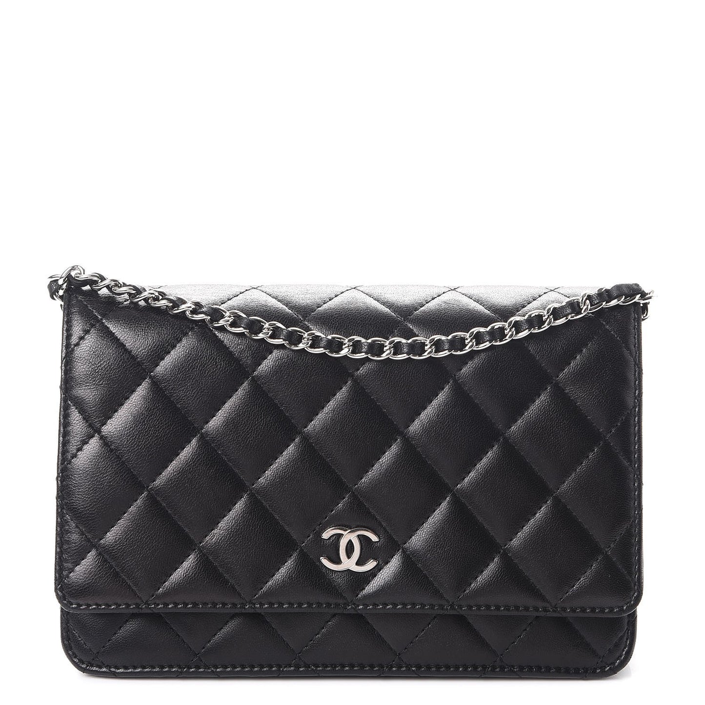 Lambskin Quilted Wallet On Chain WOC Black