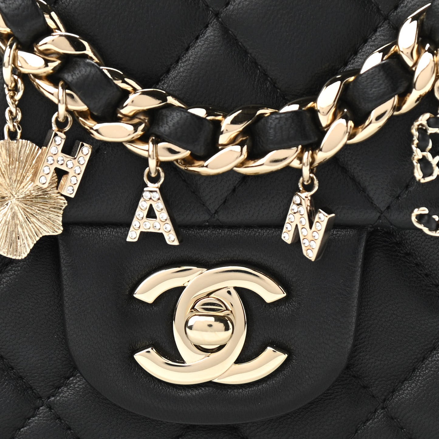 Lambskin Quilted Mini Coco Charms Rectangular Flap Black