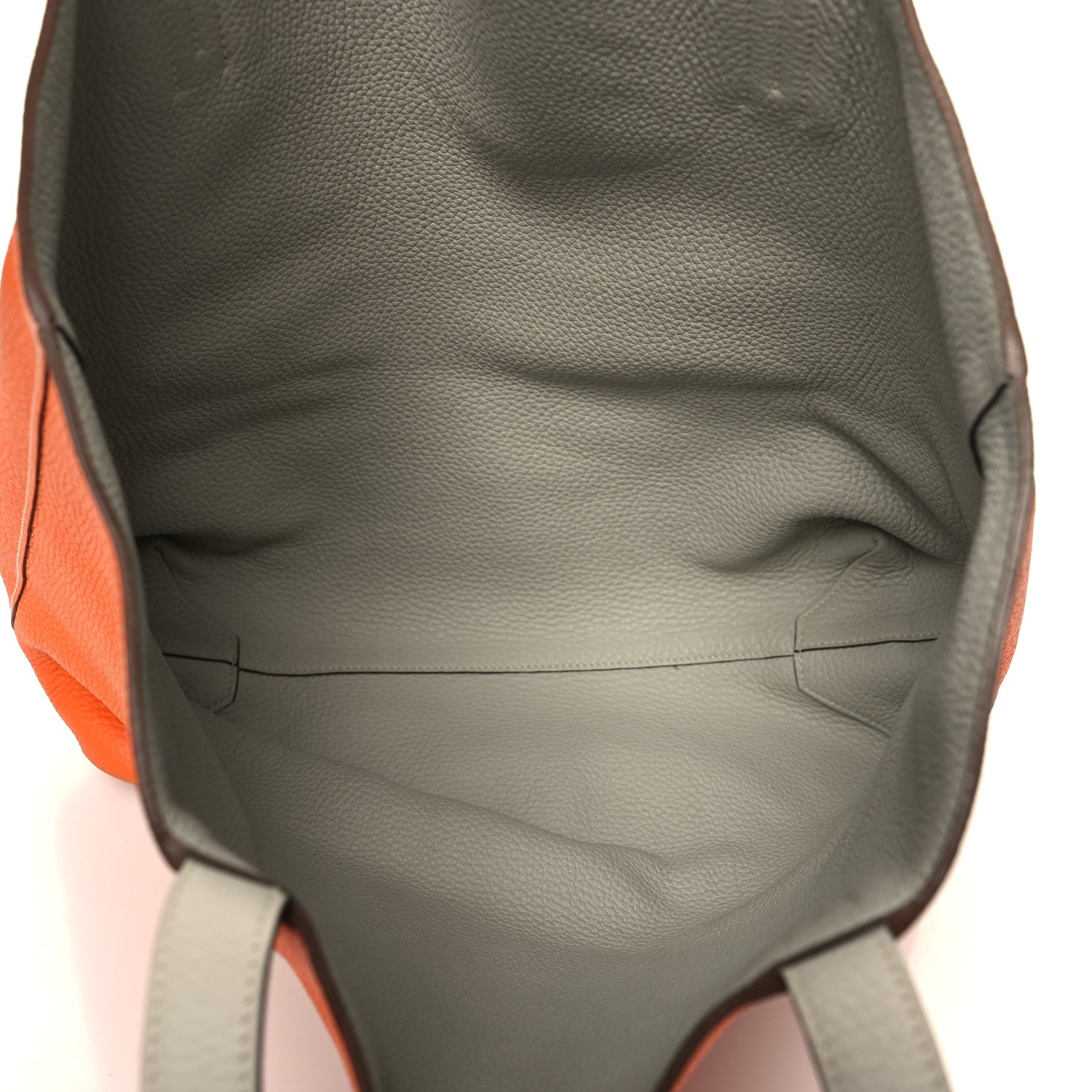 Hermes Taurillon Clemence Double Sens 36 Reversible Tote Gris Perle Orange 5 of 16