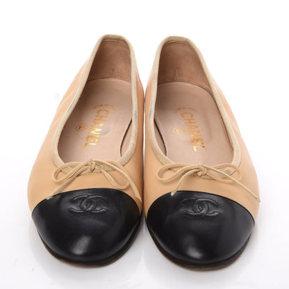 Chanel Lambskin CC Cap Toe Ballerina Flats 38 Beige Black 2 of 18