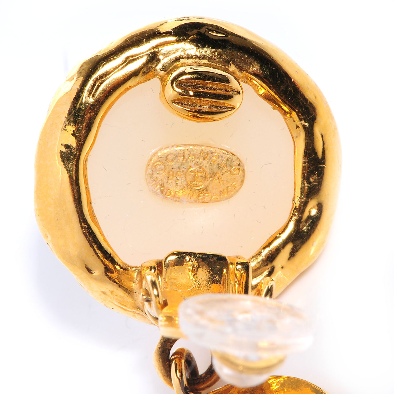 Chanel Pearl Dangle Clip On Earrings Gold CC 4 of 5