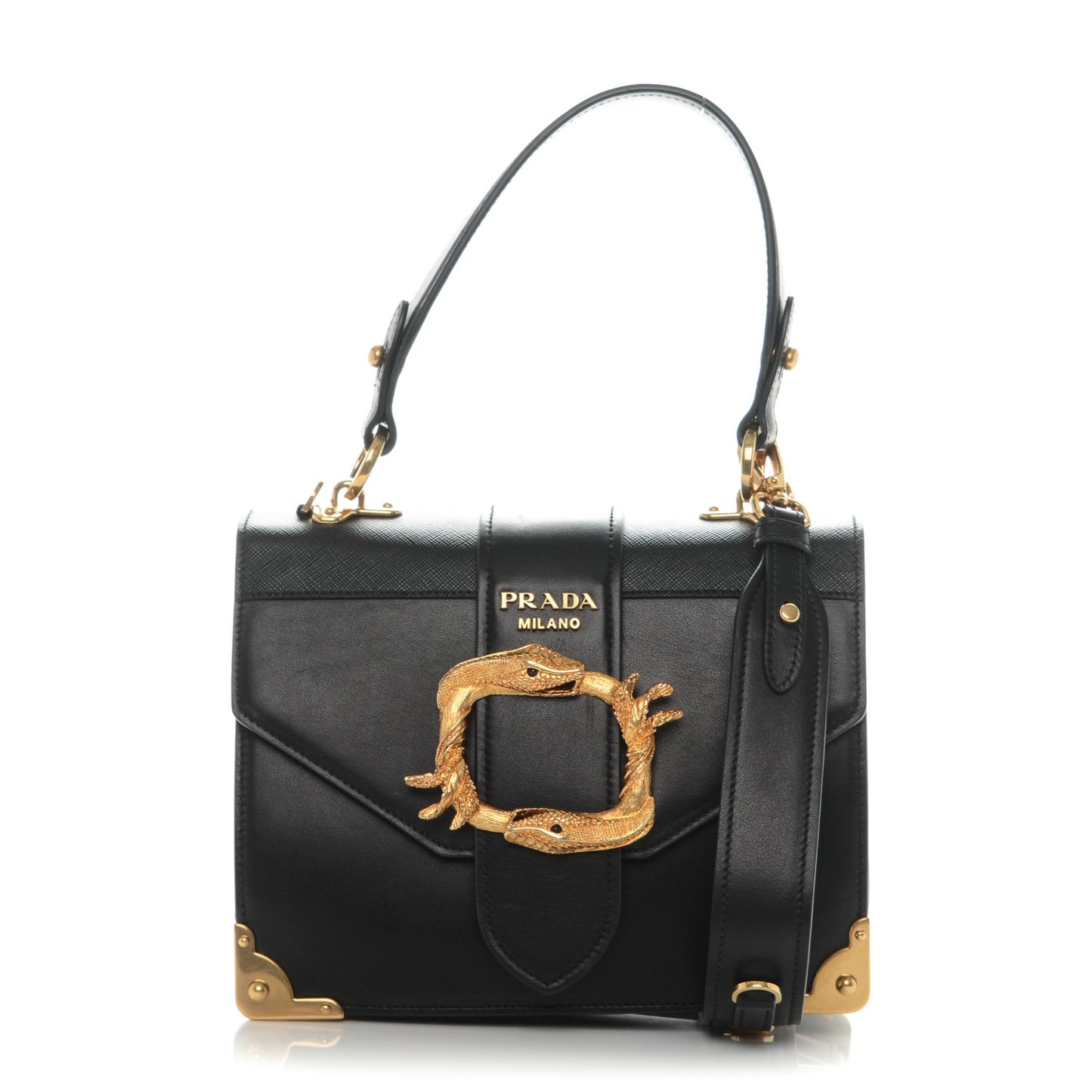 City Calf Saffiano Animalier Top Handle Bag Black
