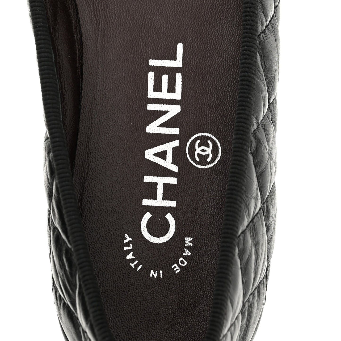 Aged Calfskin Quilted CC Cap Toe Ballerina Flats 35.5 Black