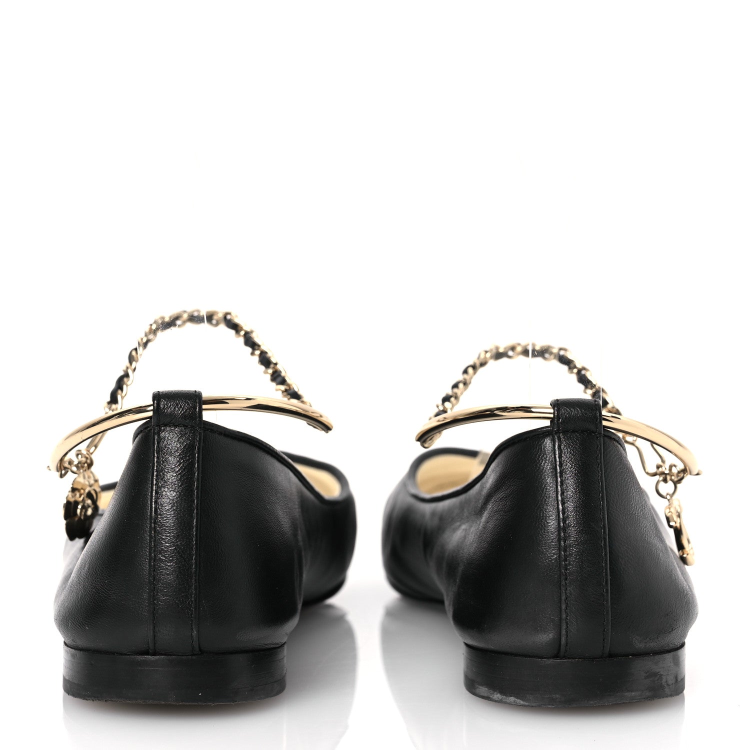 Chanel Lambskin Patent Calfskin Cap Toe Ankle Chain Ballerina Flats 37.5 Black 6 of 17