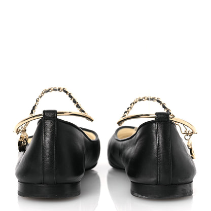 Chanel Lambskin Patent Calfskin Cap Toe Ankle Chain Ballerina Flats 37.5 Black 6 of 17