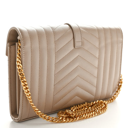 Saint Laurent Grain De Poudre Mixed Matelasse Triquilt Monogram Chain Wallet Dark Beige 3 of 11