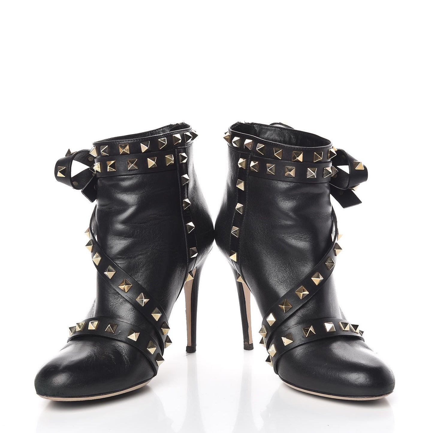 Calfskin Rockstud Bow Ankle Booties 36.5 Black